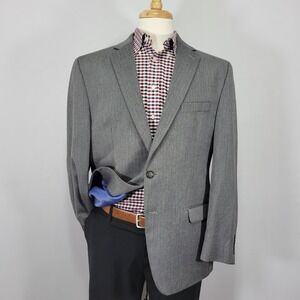 Chaps Men's Sport Coat Blazer Two Button Gray‎ Herringbone Polyester Blend 44R